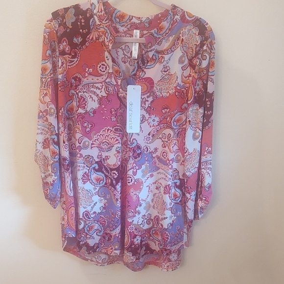 Dear Scarlett Tops - Chaus Paisley Tunic Blouse in Pink, Purple and Blue
